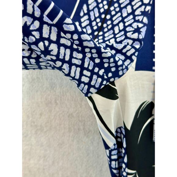 Natori Kabuki PJ Set Large Floral Short Sleeve Draw String Bottoms Blue White - Picture 12 of 14